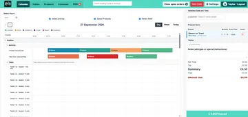 Kalendarz POS EPOS Bookings z harmonogramami aktywności i stolików