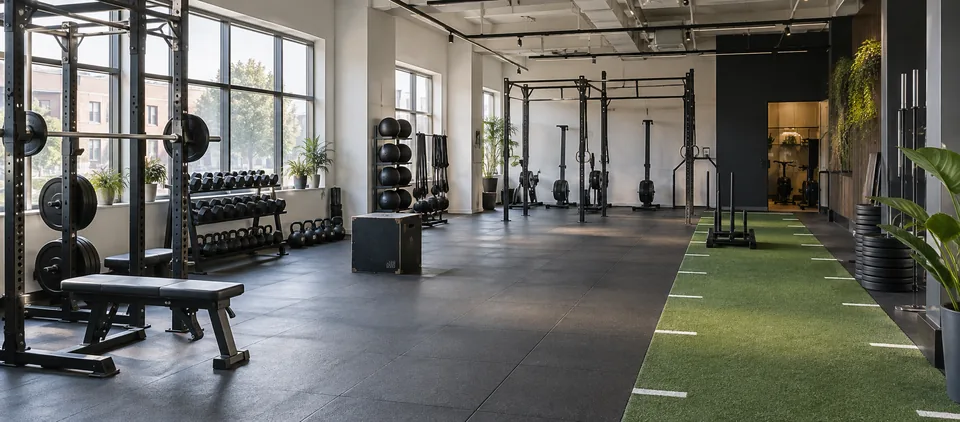 Illustratives Fitnessstudio-Interieur.